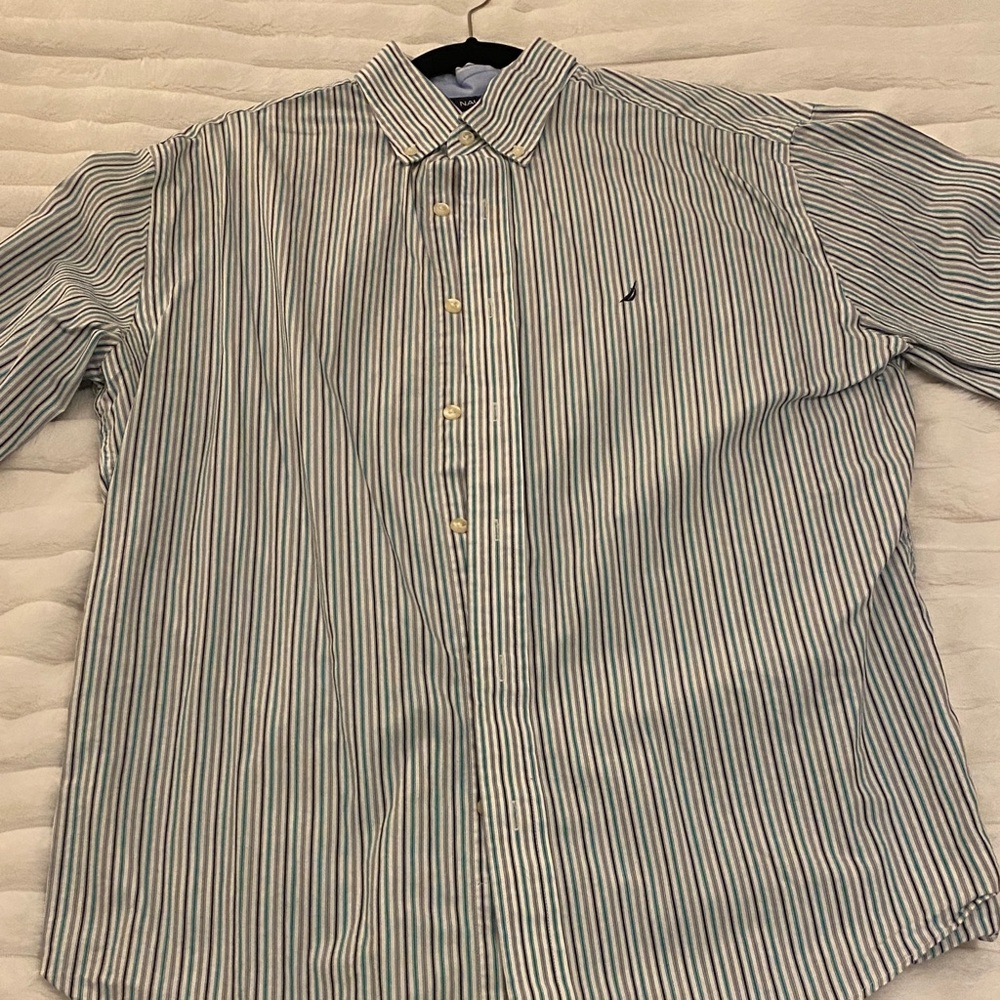 Nautica Striped Button-Down Shirt - Blue and White